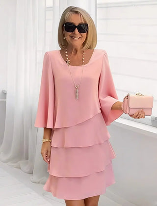 Women's Ruffle Dress | Midi Length Round Neckline Flutter Sleeves
