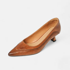 Women's Kitten Heels | Pointed Toe Leather Embossed