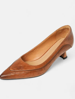 Women's Kitten Heels | Pointed Toe Leather Embossed