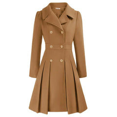 Women's Wool Coat | Double Breasted Notched Lapel A-Line Midi