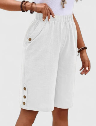 Women's Mini Shorts | High Rise Relaxed Fit Button Detail