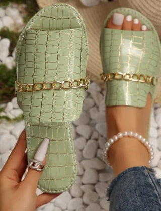 Women's Flip Flop | Open Toe Chain Detail Croc Print Sole
