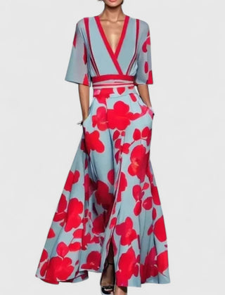 Women's Maxi Dress | Wrap V-Neck Half Sleeve Floral