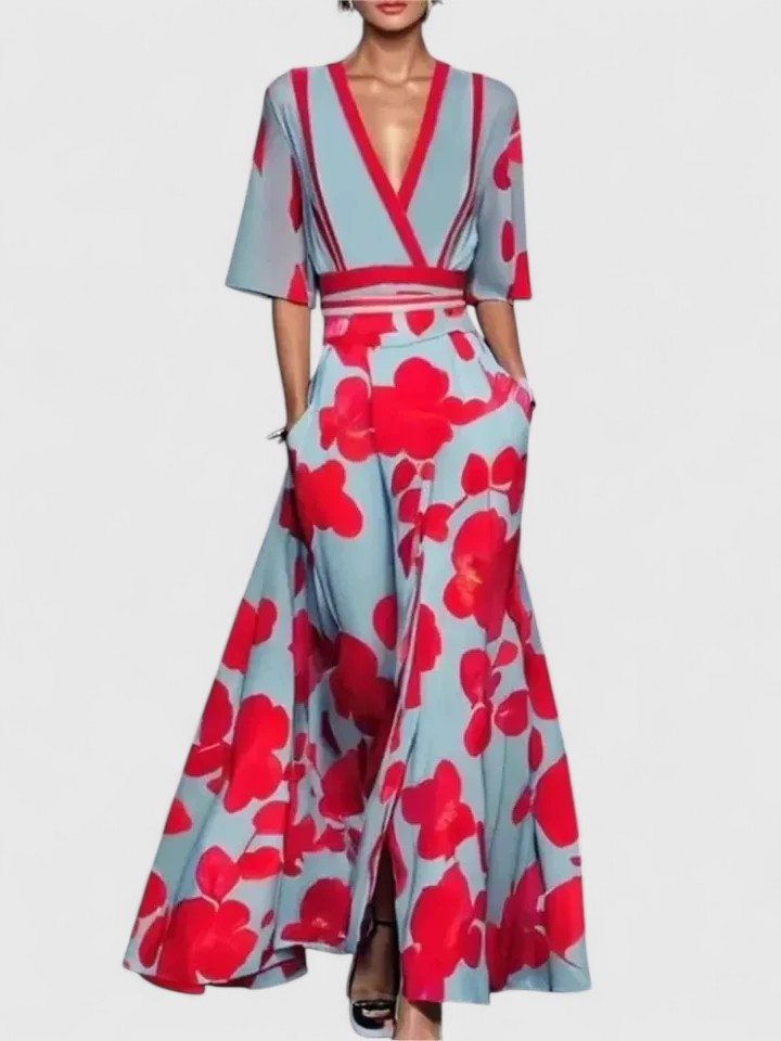 Women's Maxi Dress | Wrap V-Neck Half Sleeve Floral
