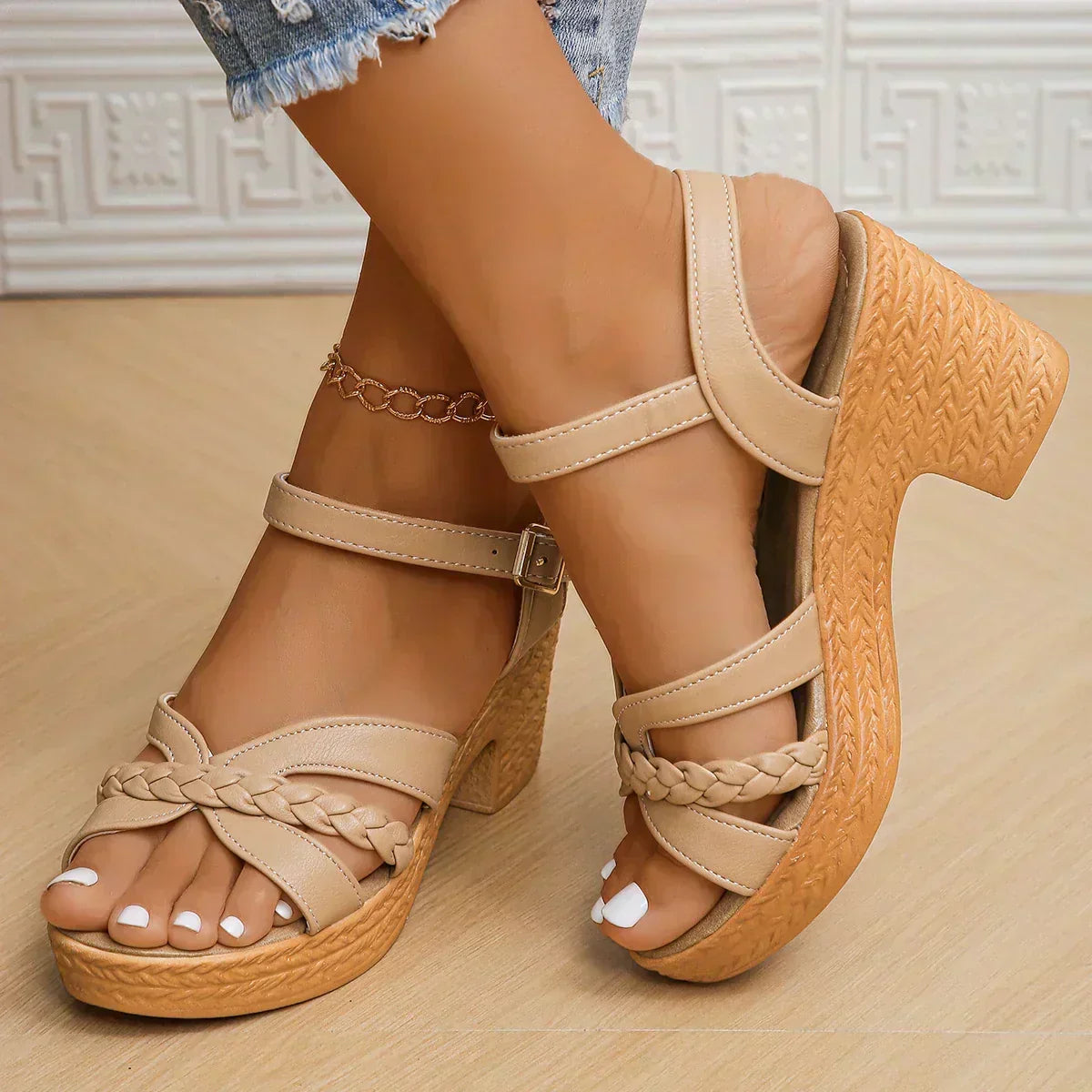 Women's Platform Sandals | Braided Straps Ankle Buckle Open Toe