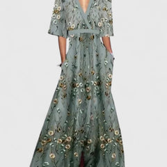Women's Maxi Dress | Wrap V-Neck Half Sleeve Floral