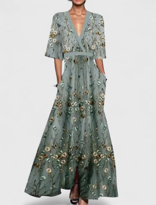 Women's Maxi Dress | Wrap V-Neck Half Sleeve Floral