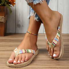 Women's Flip Flop | Braided Strap Flat Sole Textured Comfortable
