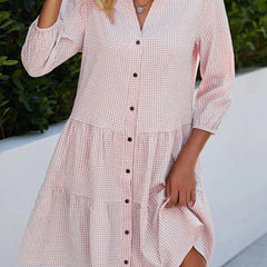 Women's Day Dress | V-Neck Gingham Three-Tier Midi