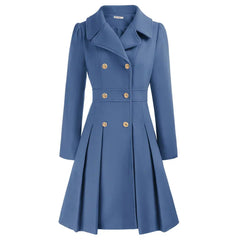 Women's Wool Coat | Double Breasted Notched Lapel A-Line Midi