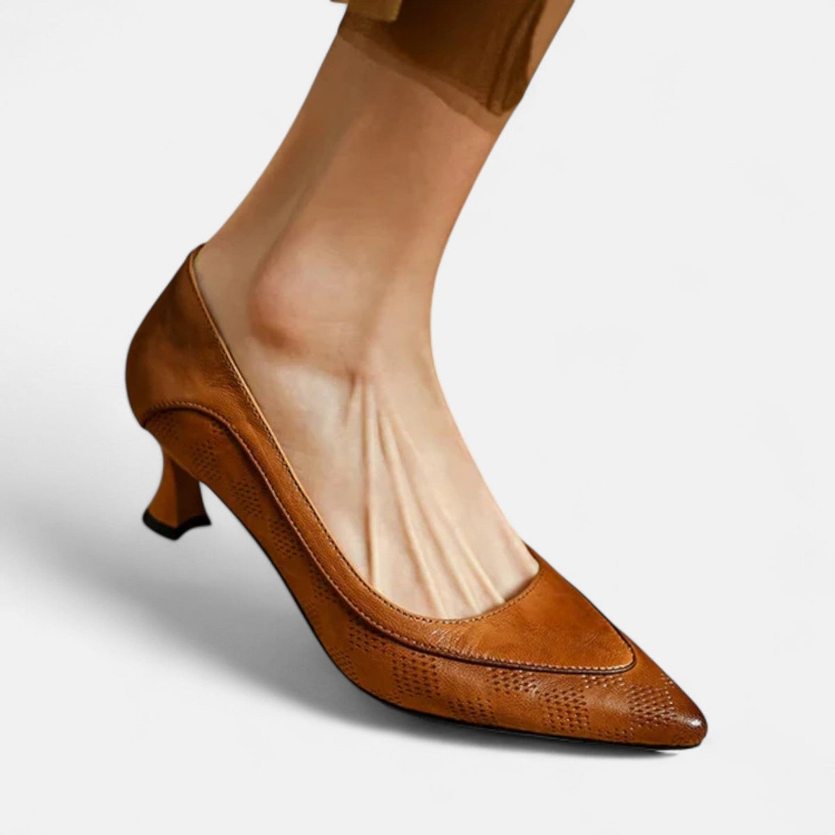 Women's Kitten Heels | Pointed Toe Leather Embossed