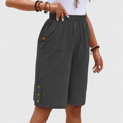 Women's Mini Shorts | High Rise Relaxed Fit Button Detail