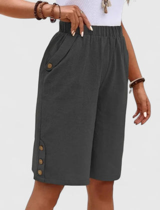Women's Mini Shorts | High Rise Relaxed Fit Button Detail