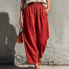 Women's Linen Pants | Wide Leg Relaxed Fit Elastic Waist