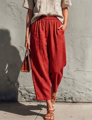 Women's Linen Pants | Wide Leg Relaxed Fit Elastic Waist