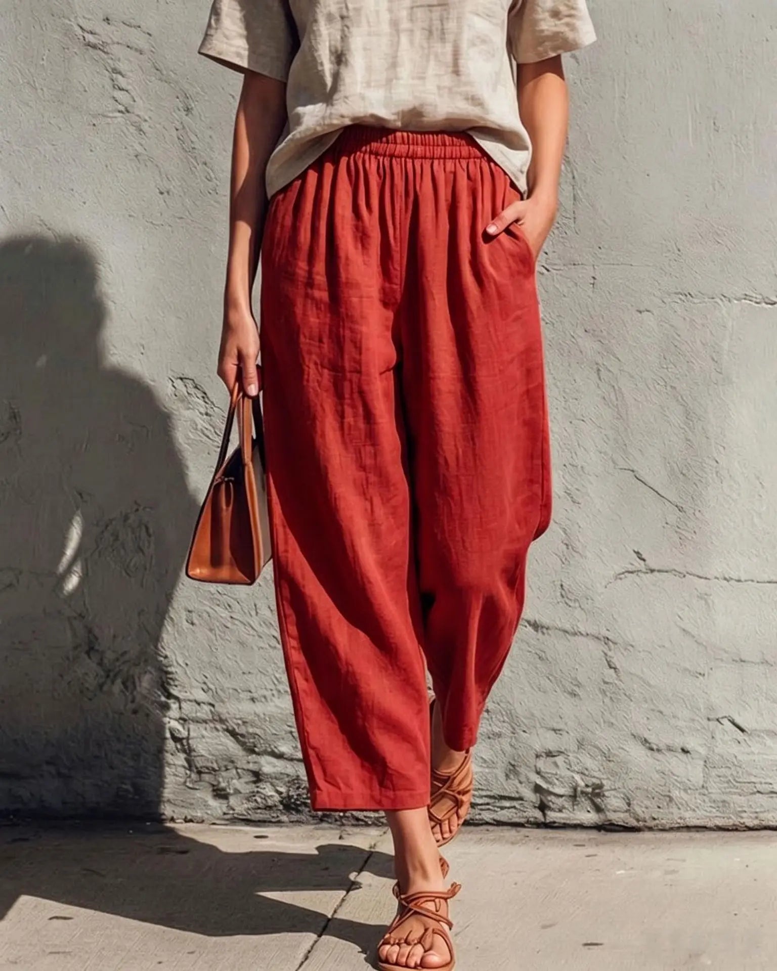 Women's Linen Pants | Wide Leg Relaxed Fit Elastic Waist