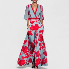 Women's Maxi Dress | Wrap V-Neck Half Sleeve Floral
