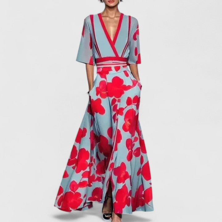 Women's Maxi Dress | Wrap V-Neck Half Sleeve Floral