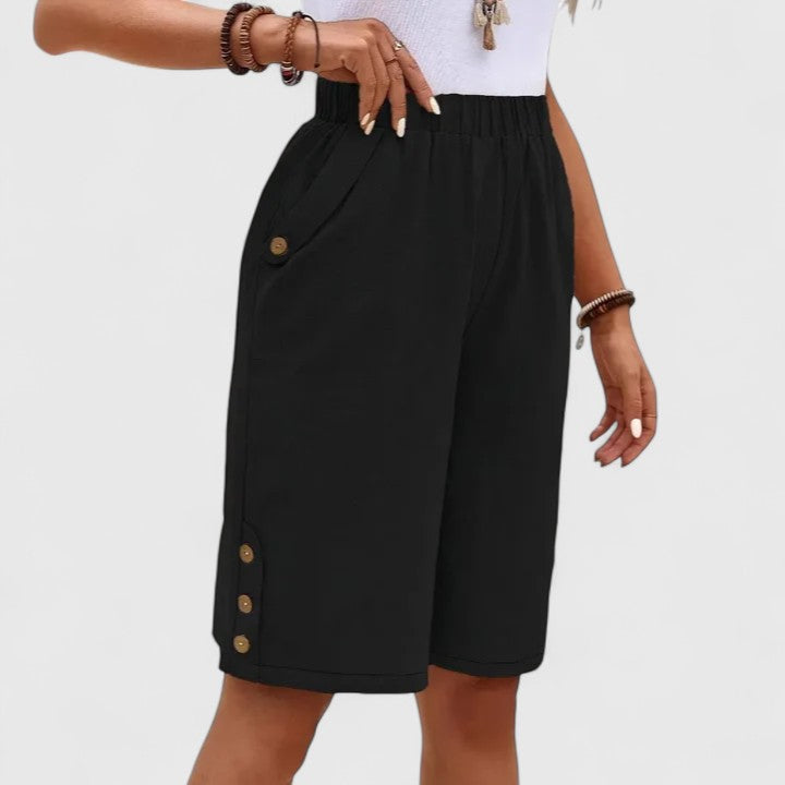 Women's Mini Shorts | High Rise Relaxed Fit Button Detail
