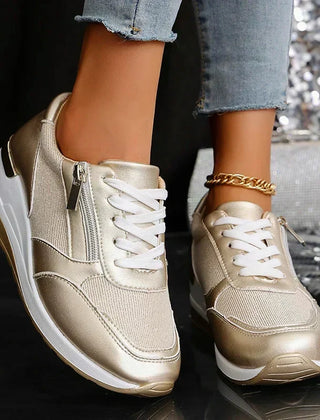 Women's side zip lace-up orthopaedic platform trainers, designed for both style and ultimate comfort.