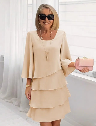 Women's Ruffle Dress | Midi Length Round Neckline Flutter Sleeves