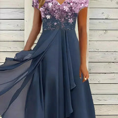 Women's Evening Dress | V-Neck Short Sleeve Sequin Midi