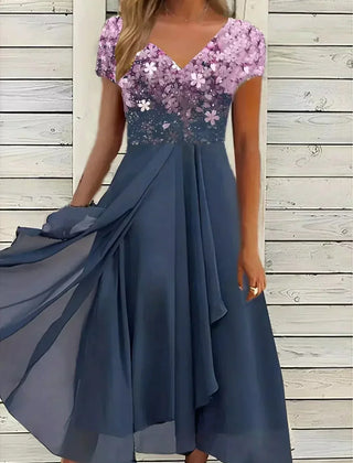 Women's Evening Dress | V-Neck Short Sleeve Sequin Midi