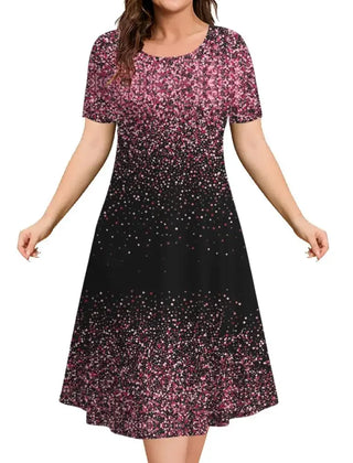 Women's Christmas Dress | Midi A-Line Round Neckline Short Sleeve