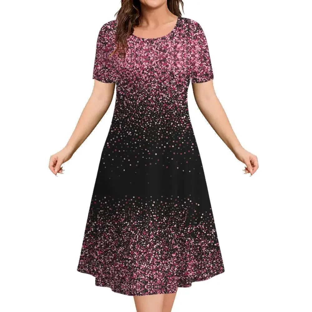 Women's Christmas Dress | Midi A-Line Round Neckline Short Sleeve