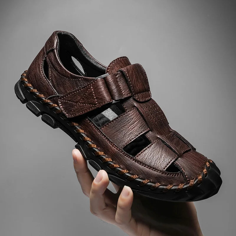 Summer Hot Selling Men's Beach Camping Shoes Handmade Soles Perforated Breathable Men's Leather Sandals Lightweight Oxford Shoes - Jack Hafford