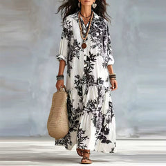 Women's Floral Maxi Dress | Button-Front Collar Maxi