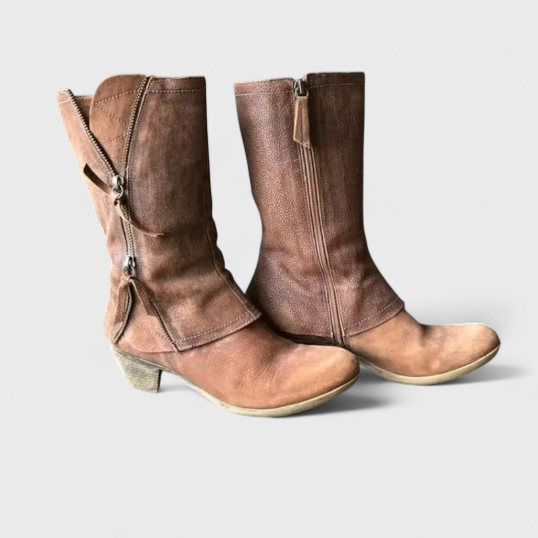 Women's Platform Boots | Mid-Calf Square Heel Suede
