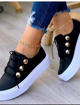 Women's Platform Sneakers | Lace-Up Round Toe Studded Upper
