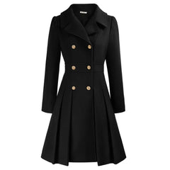 Women's Wool Coat | Double Breasted Notched Lapel A-Line Midi