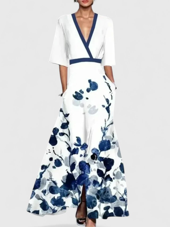 Women's Maxi Dress | Wrap V-Neck Half Sleeve Floral