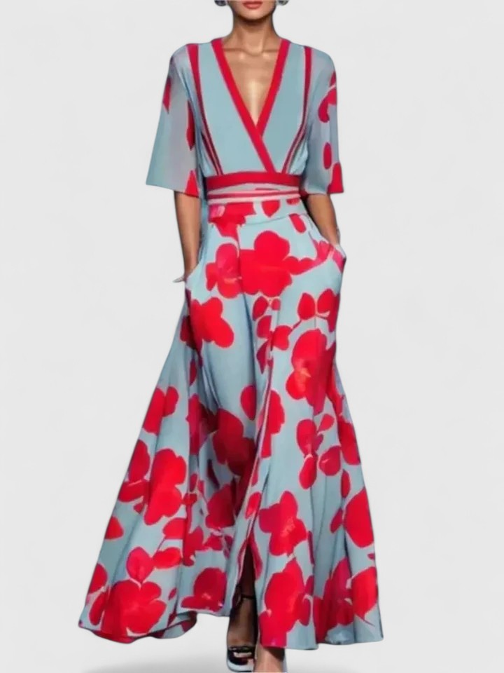 Women's Maxi Dress | Wrap V-Neck Half Sleeve Floral