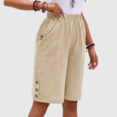 Women's Mini Shorts | High Rise Relaxed Fit Button Detail