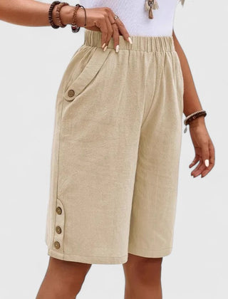 Women's Mini Shorts | High Rise Relaxed Fit Button Detail