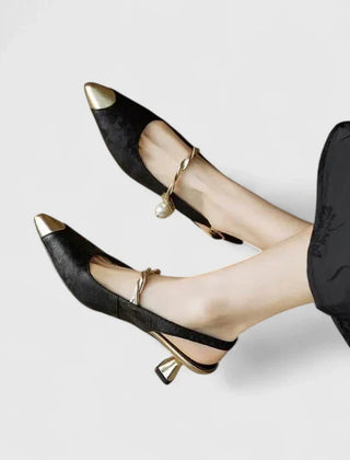 Women's Kitten Heels | Pointed Toe Pearl Strap Jacquard