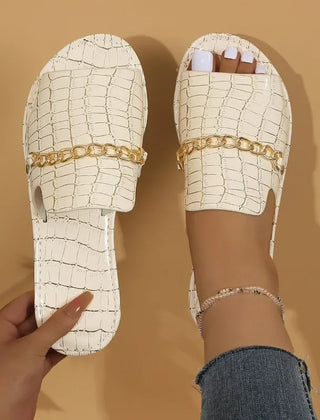 Women's Flip Flop | Open Toe Chain Detail Croc Print Sole