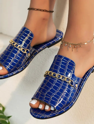 Women's Flip Flop | Open Toe Chain Detail Croc Print Sole
