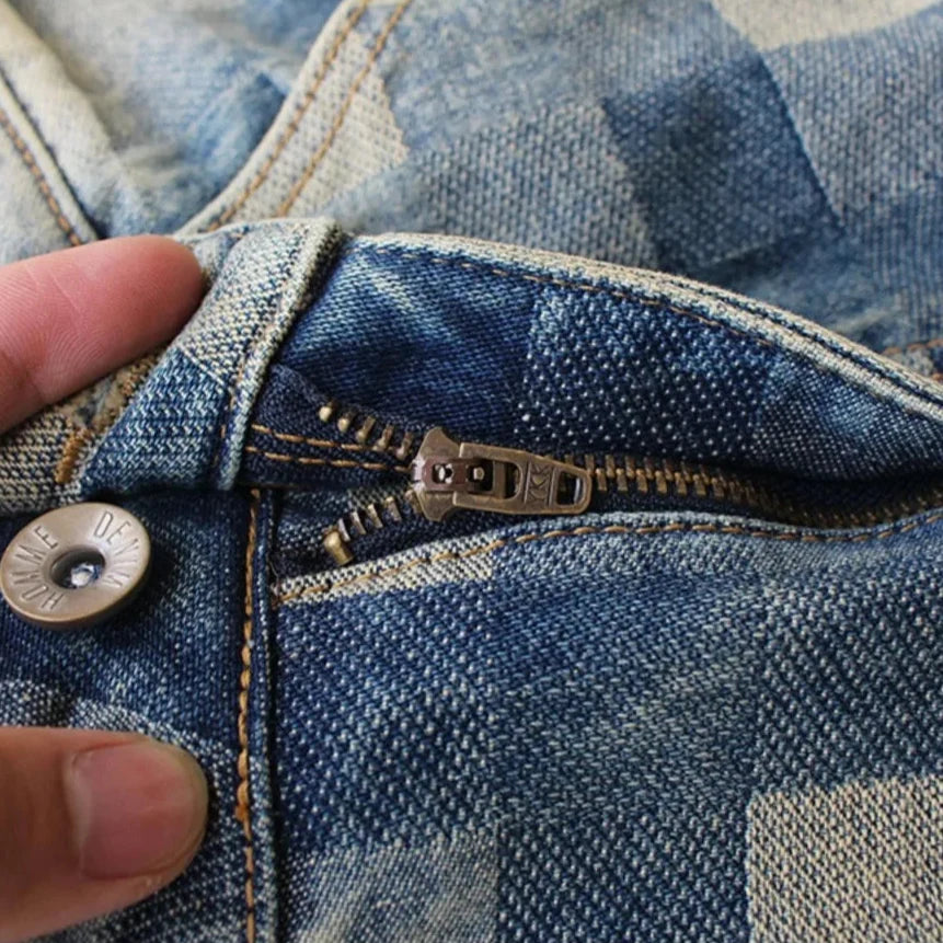 Men's Denim Shorts | Pixel Pattern Relaxed Fit Five Pocket