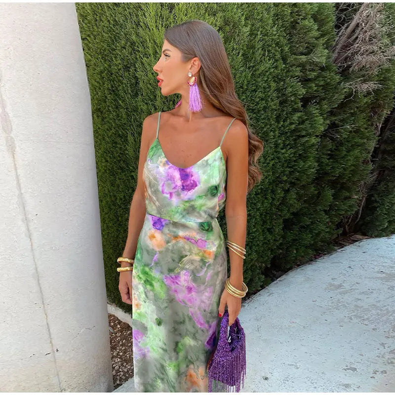 Women's Slip Dress | Maxi Length Backless V Neck Spaghetti Strap