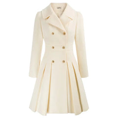 Women's Wool Coat | Double Breasted Notched Lapel A-Line Midi