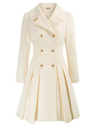 Women's Wool Coat | Double Breasted Notched Lapel A-Line Midi