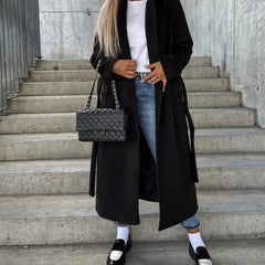 Women's Long Winter Coat | Lapel Collar Button Front Midi Length