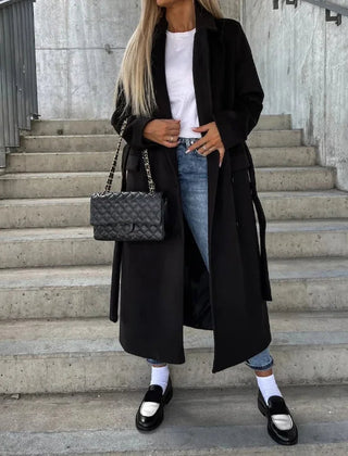Women's Long Winter Coat | Lapel Collar Button Front Midi Length