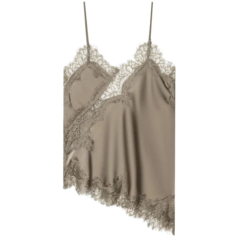 Women's Lace Cami | V Neck Satin Asymmetrical Hem Adjustable Straps