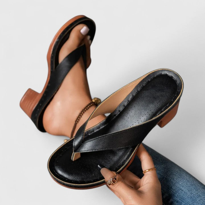 Women's High Heels | Thong Strap Block Heel Leather