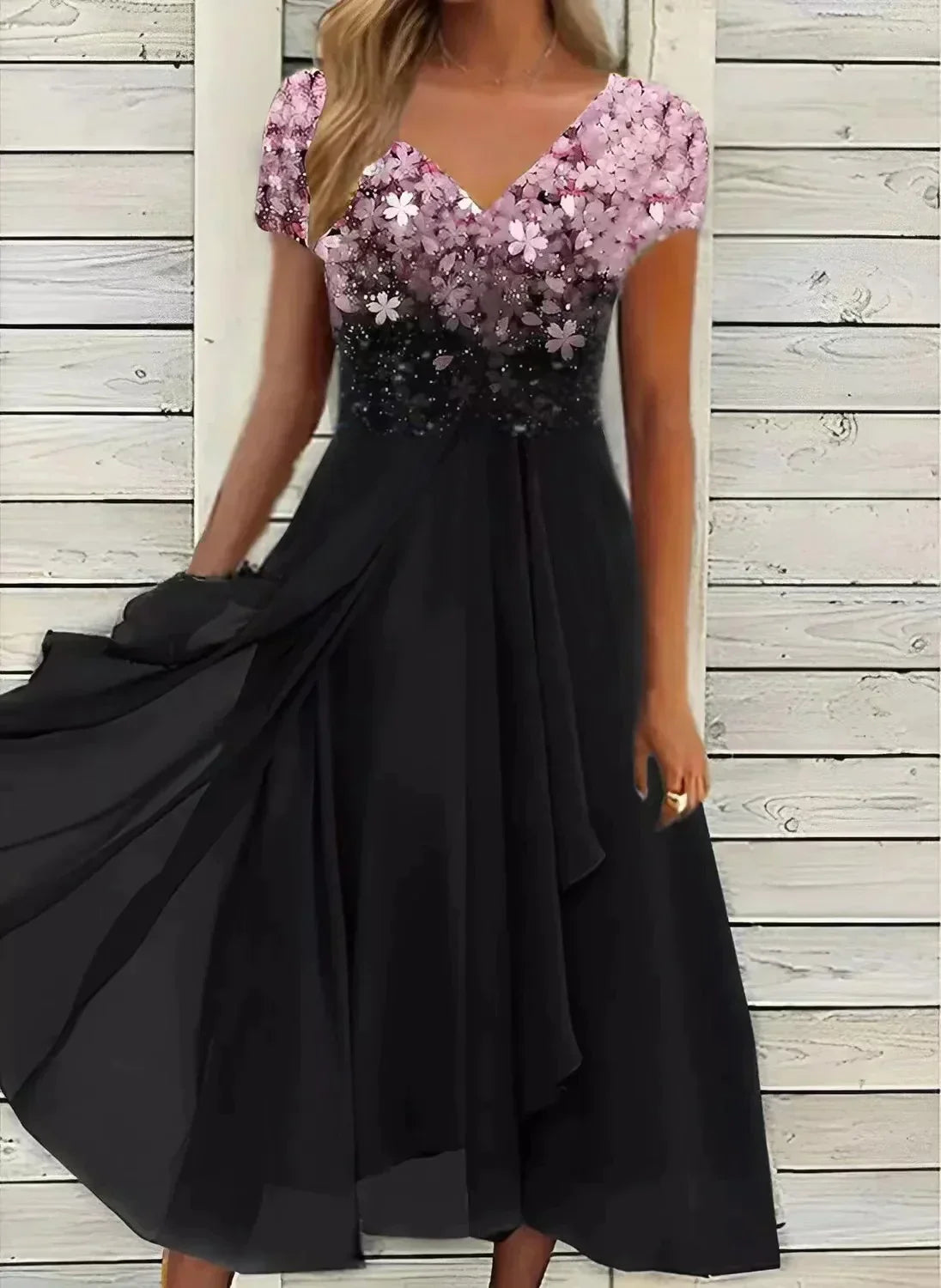 Women's Evening Dress | V-Neck Short Sleeve Sequin Midi